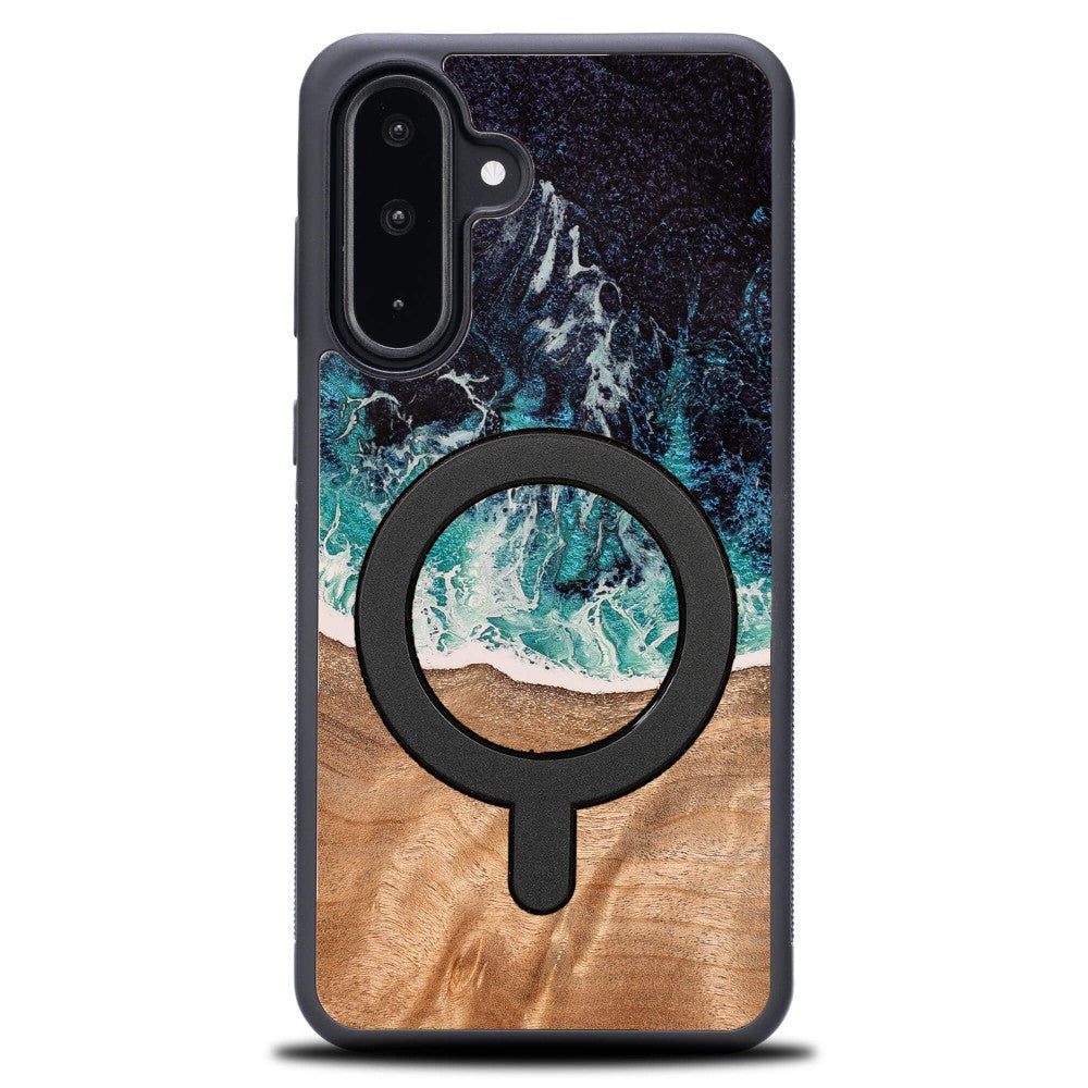 Holzhülle für Galaxy A36 5G, Bewood Unique Dream Island für MagSafe, Blau-Braun