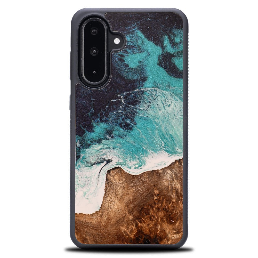 Holzhülle für Galaxy A36 5G, Bewood Unique Dream Island, Blau-Braun