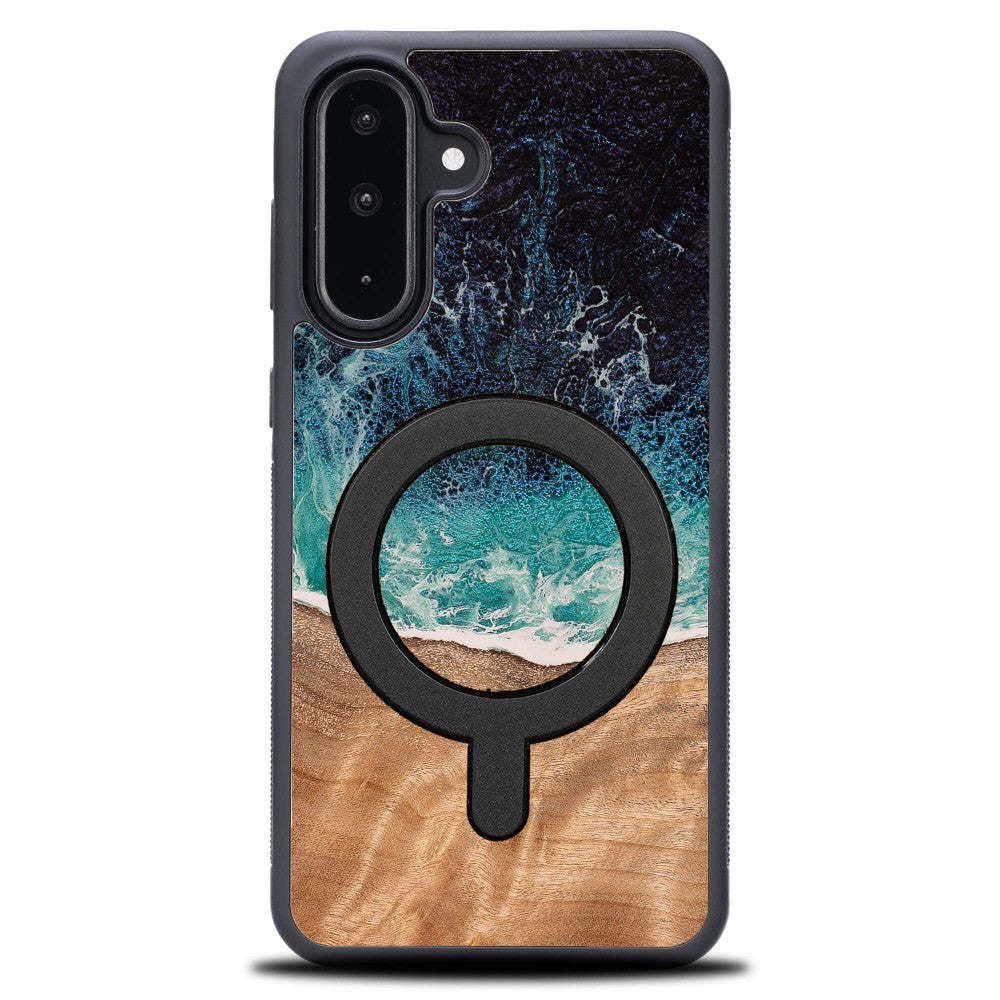 Holzhülle für Galaxy A26 5G, Bewood Unique Dream Island für MagSafe, Blau-Braun