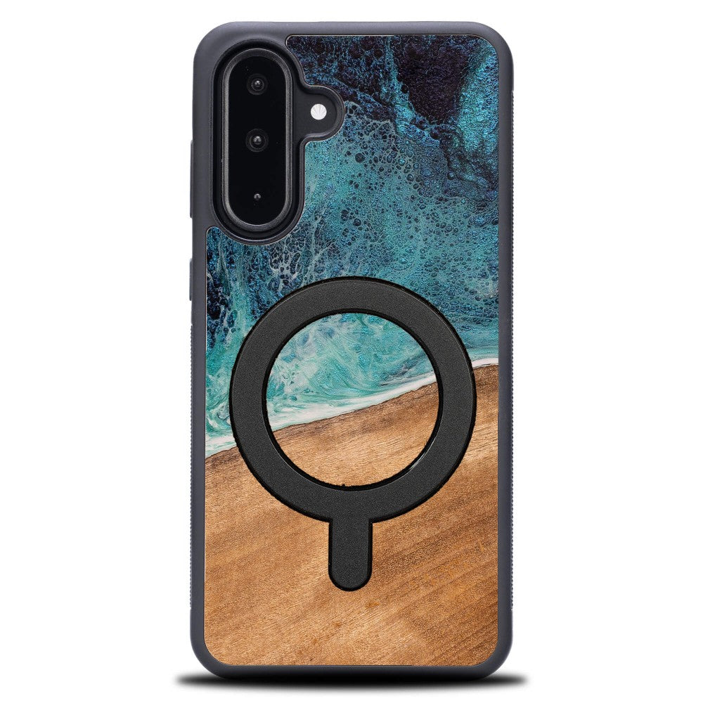 Holzhülle für Galaxy A26 5G, Bewood Unique Dream Island für MagSafe, Blau-Braun