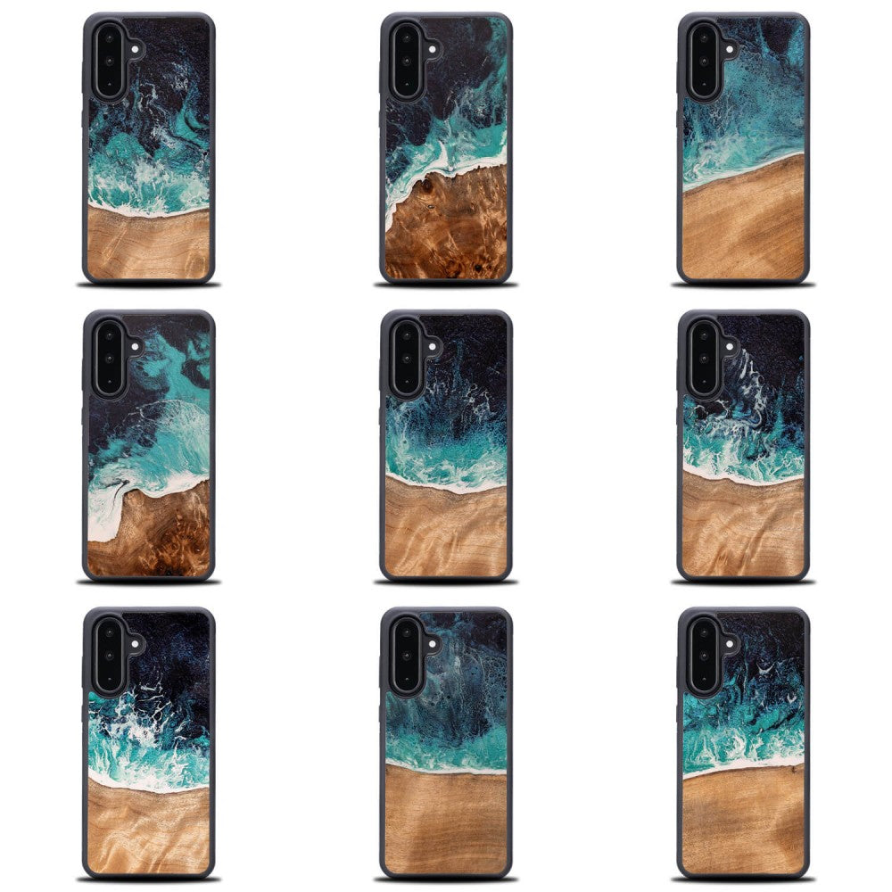 Holzhülle für Galaxy A26 5G, Bewood Unique Dream Island, Blau-Braun