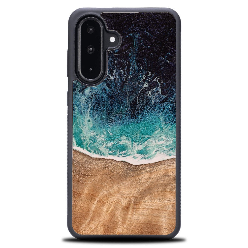Holzhülle für Galaxy A26 5G, Bewood Unique Dream Island, Blau-Braun