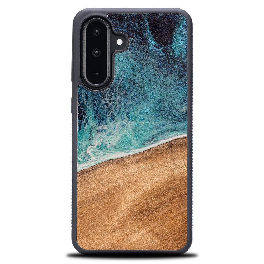 Holzhülle für Galaxy A26 5G, Bewood Unique Dream Island, Blau-Braun