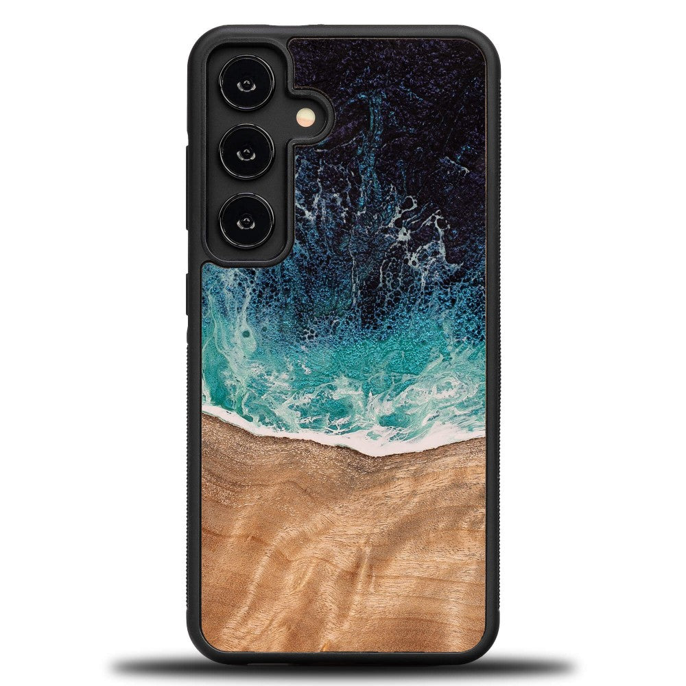 Holzhülle für Galaxy A55 5G, Bewood Unique Dream Island, Blau-Braun