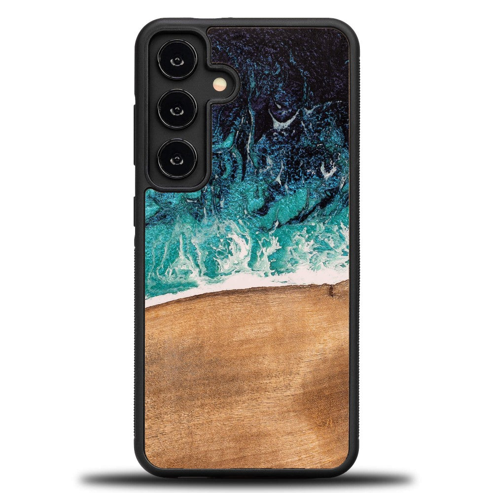 Holzhülle für Galaxy A55 5G, Bewood Unique Dream Island, Blau-Braun