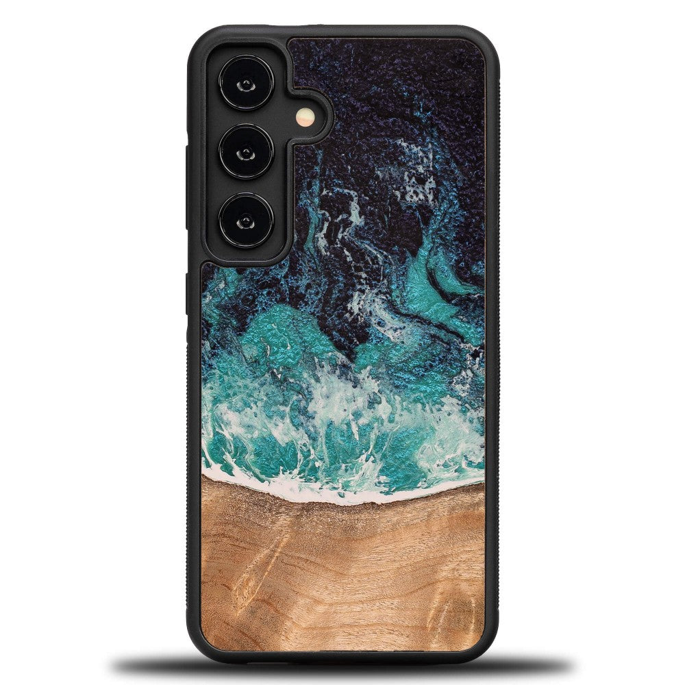 Holzhülle für Galaxy A35 5G, Bewood Unique Dream Island, Blau-Braun
