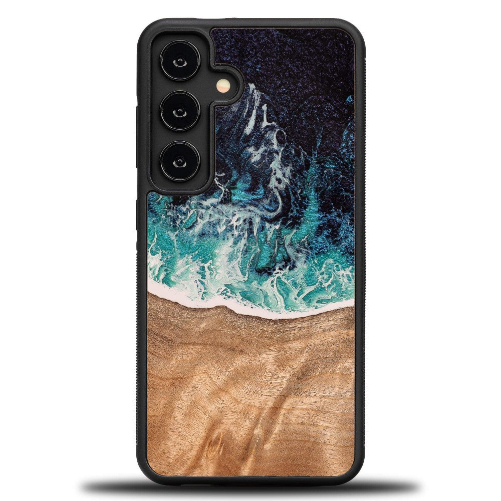 Holzhülle für Galaxy A35 5G, Bewood Unique Dream Island, Blau-Braun