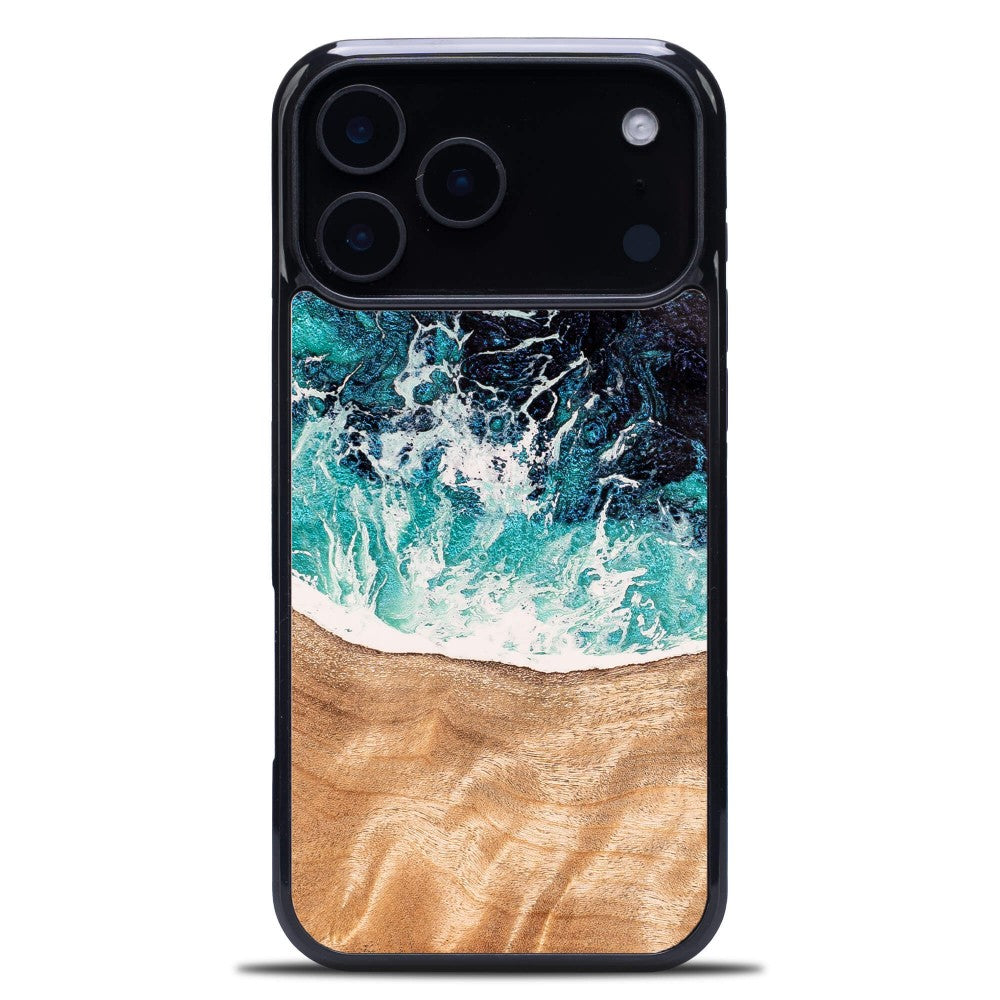 Holzhülle für iPhone 17 Pro Max, Bewood Unique Dream Island, Blau-Braun