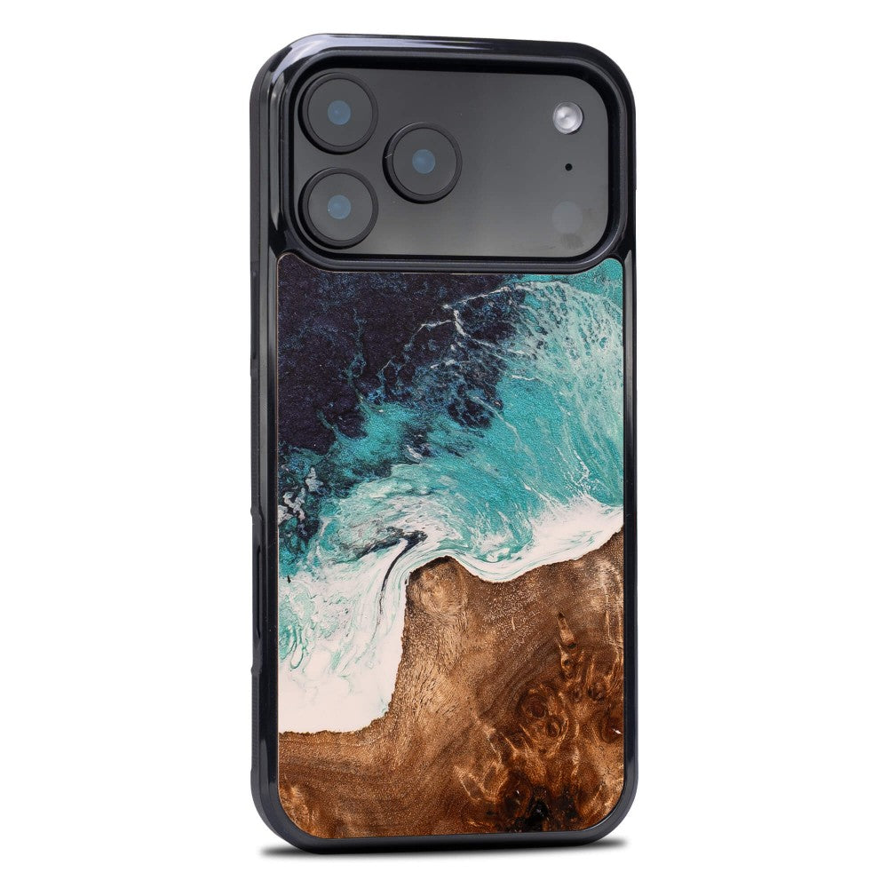 Holzhülle für iPhone 17 Pro Max, Bewood Unique Dream Island, Blau-Braun