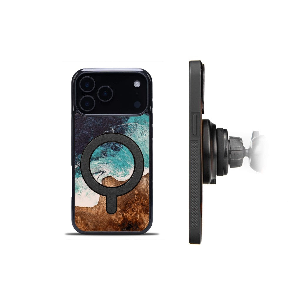 Holzhülle für iPhone 17 Pro Max, Bewood Unique Dream Island für MagSafe, Blau-Braun