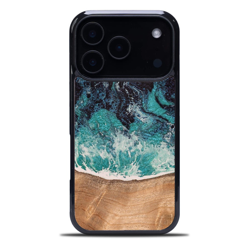 Holzhülle für iPhone 17 Pro, Bewood Unique Dream Island, Blau-Braun