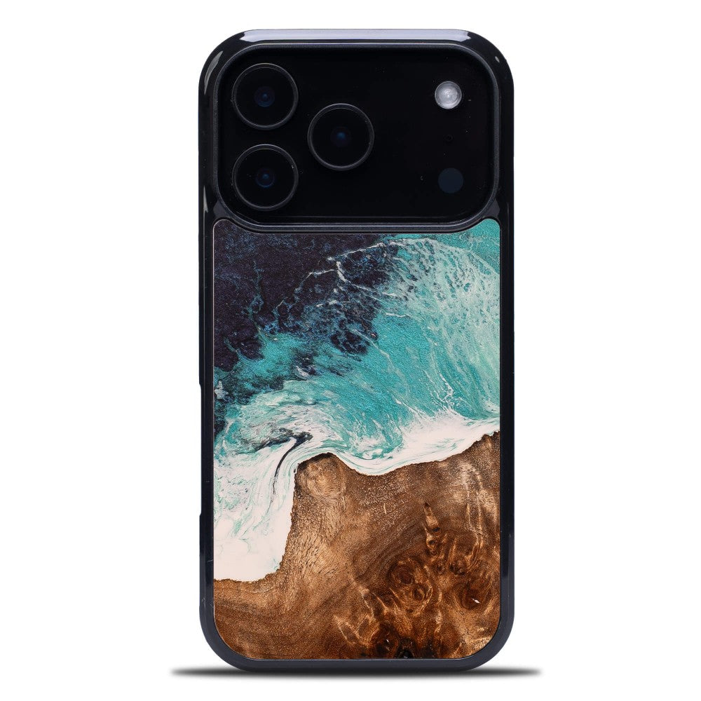 Holzhülle für iPhone 17 Pro, Bewood Unique Dream Island, Blau-Braun
