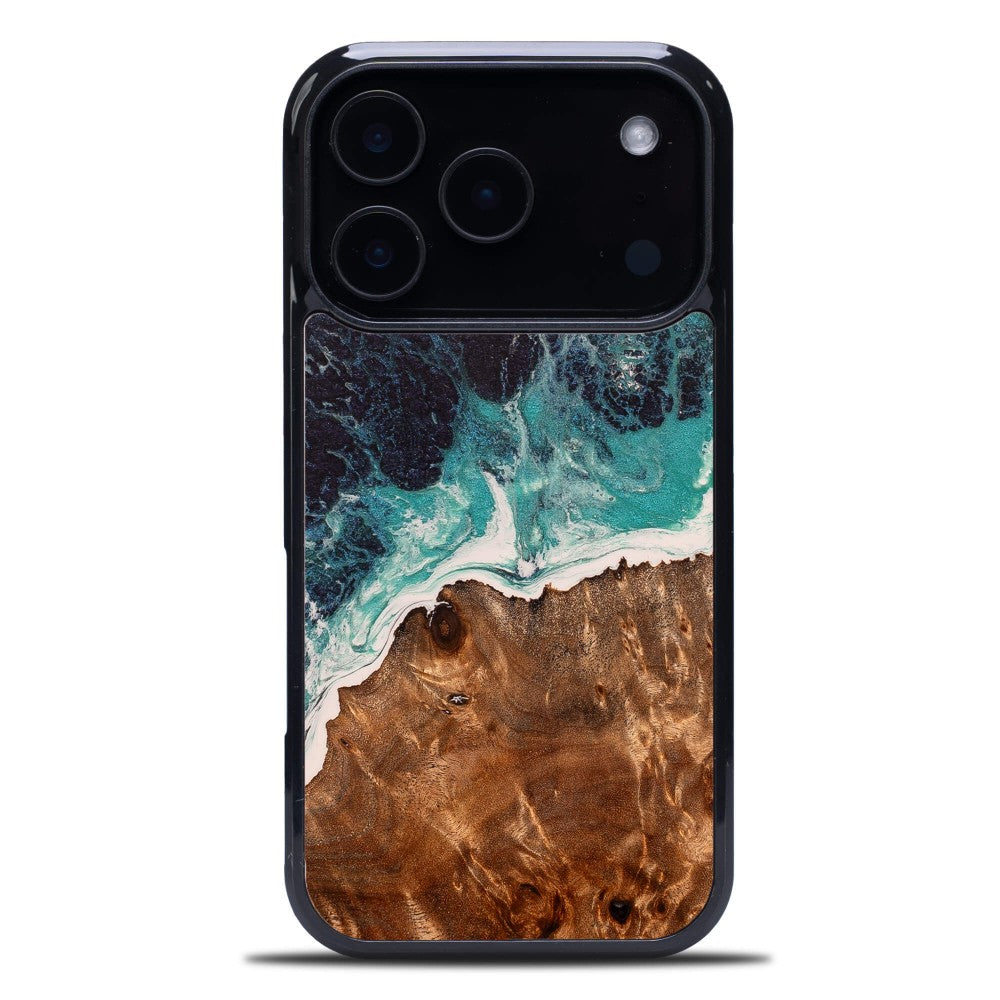 Holzhülle für iPhone 17 Pro, Bewood Unique Dream Island, Blau-Braun