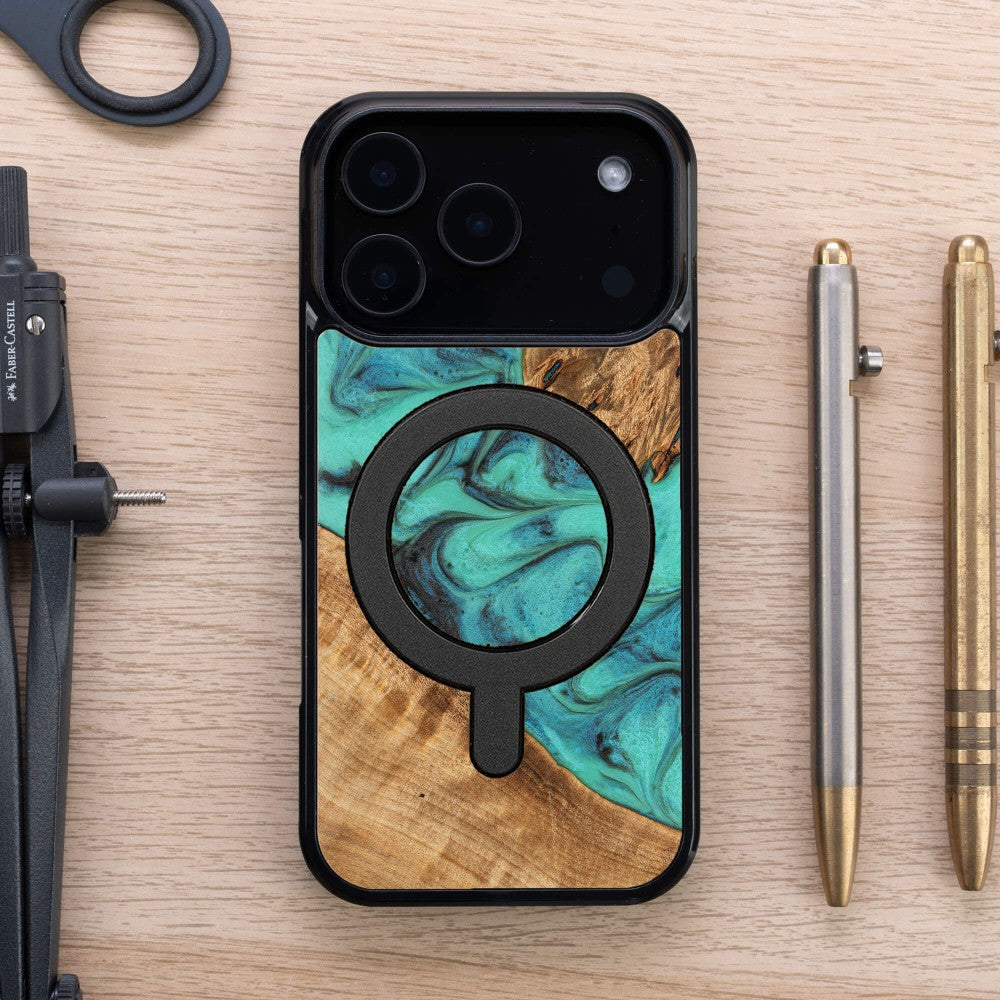 Holzhülle für iPhone 17 Pro, Bewood Unique Turquoise für MagSafe