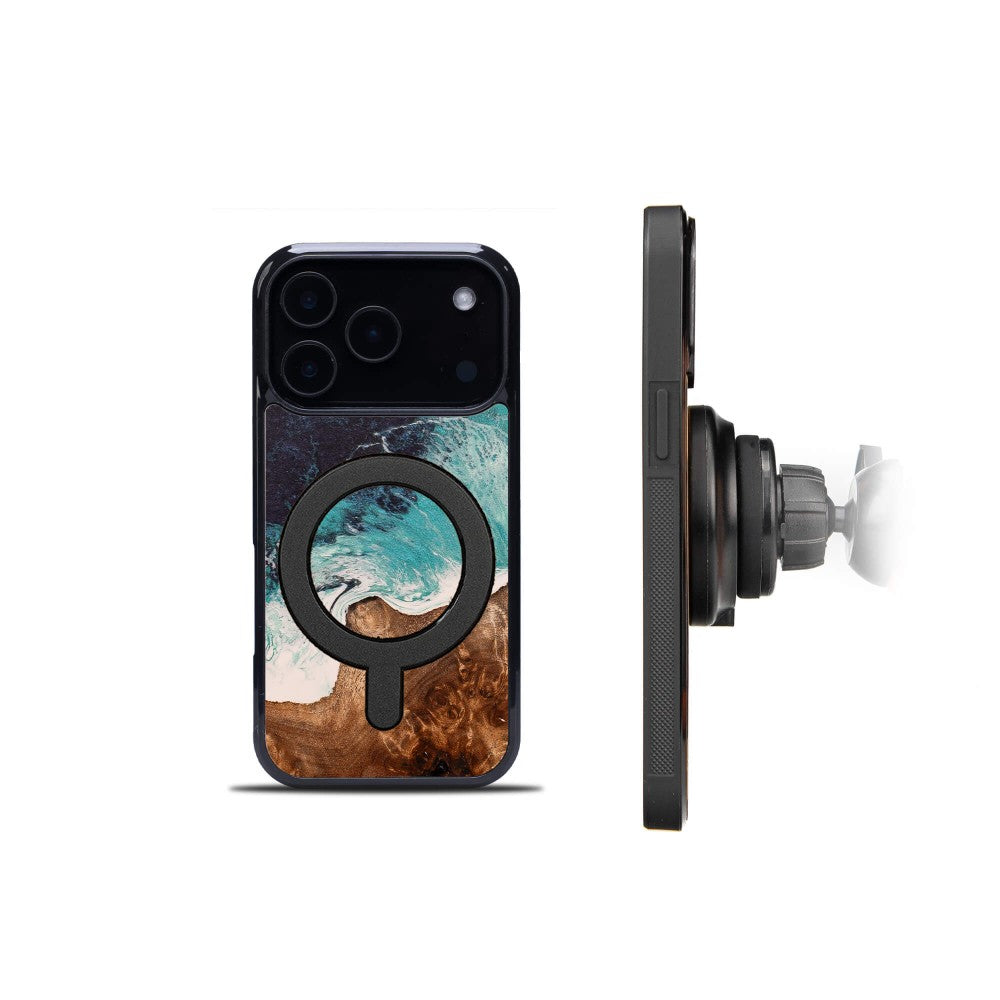 Holzhülle für iPhone 17 Pro, Bewood Unique Dream Island für MagSafe, Blau-Braun