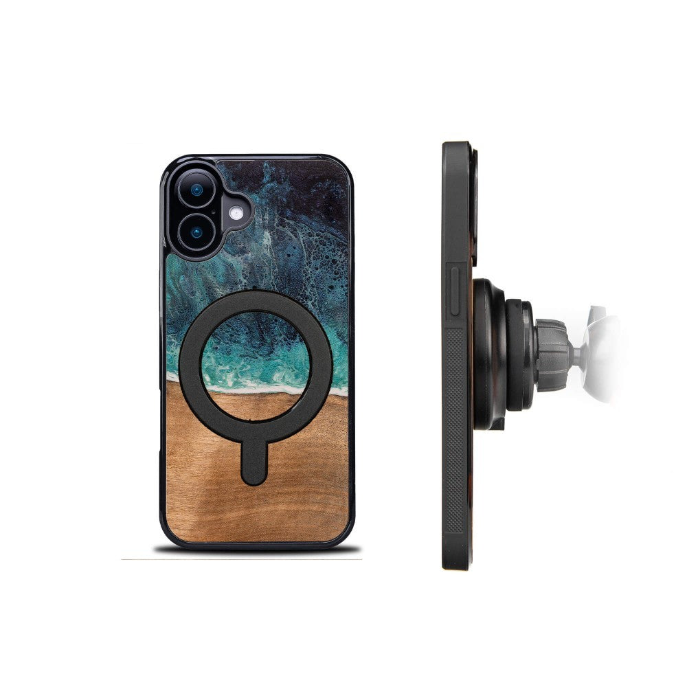 Holzhülle für iPhone 17, Bewood Unique Dream Island für MagSafe, Blau-Braun