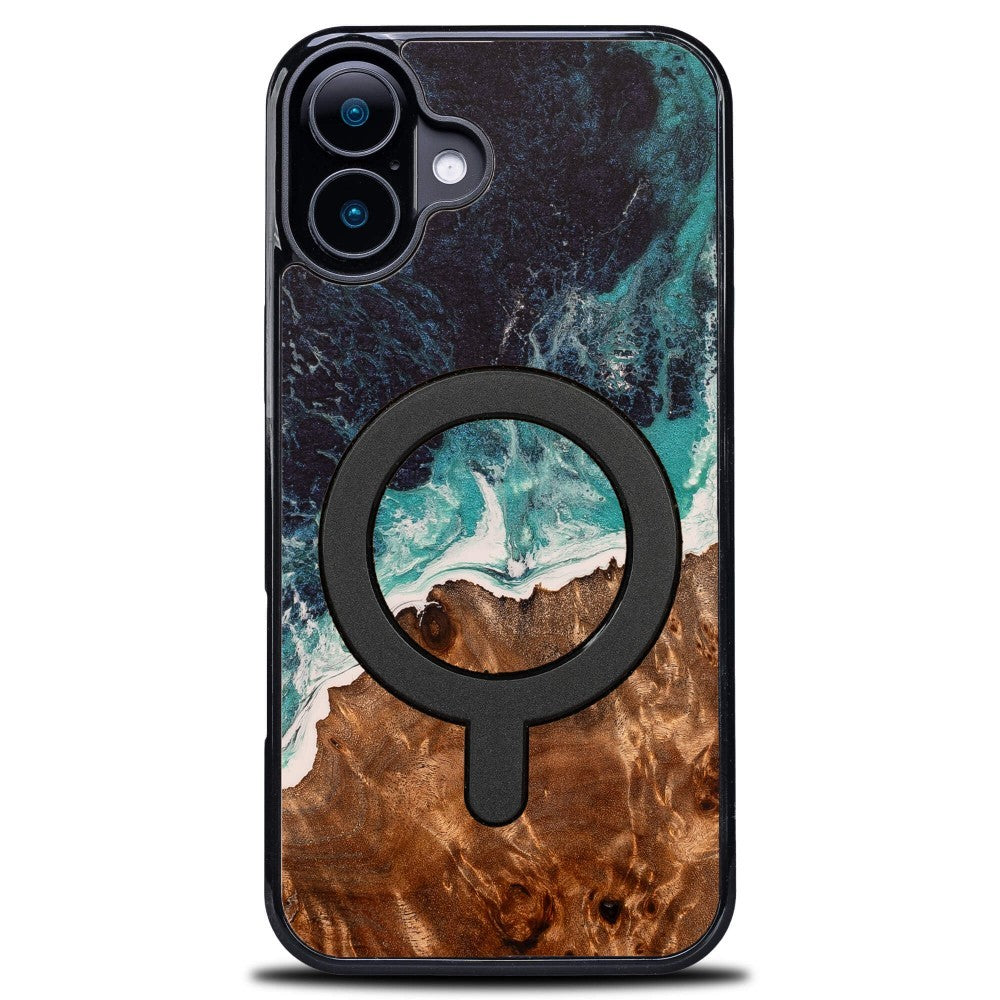 Holzhülle für iPhone 17, Bewood Unique Dream Island für MagSafe, Blau-Braun