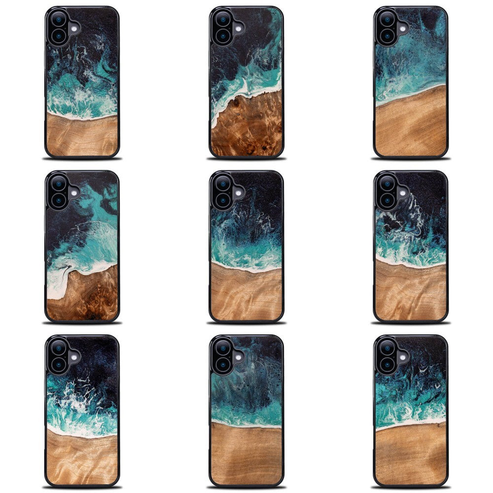Holzhülle für iPhone 17, Bewood Unique Dream Island, Blau-Braun