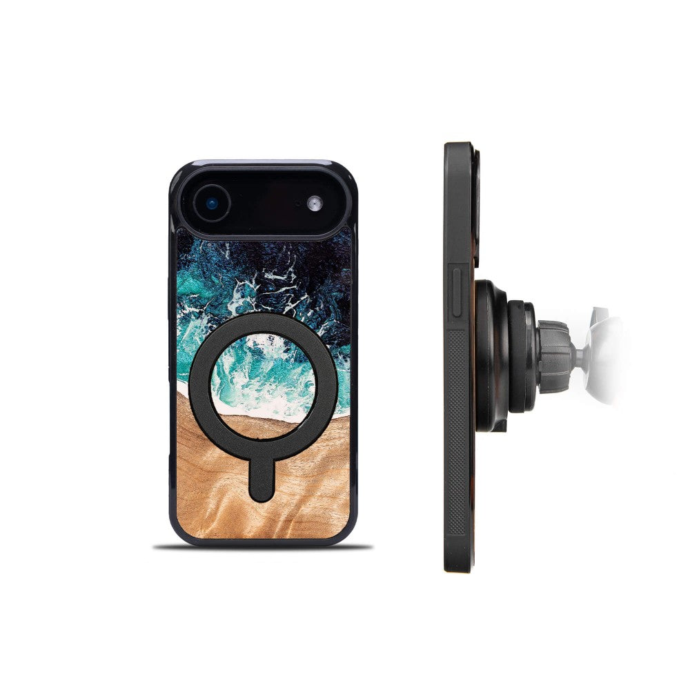 Holzhülle für iPhone Air, Bewood Unique Dream Island für MagSafe, Blau-Braun