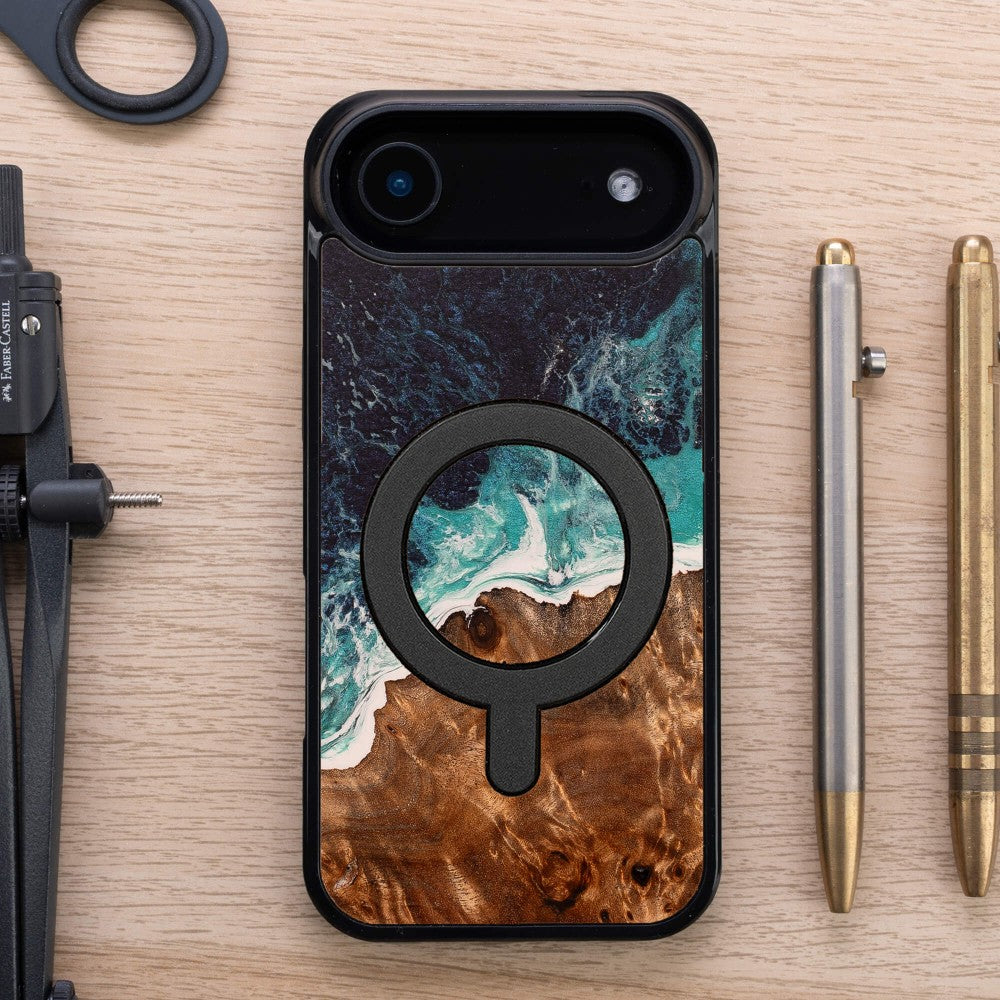 Holzhülle für iPhone Air, Bewood Unique Dream Island für MagSafe, Blau-Braun