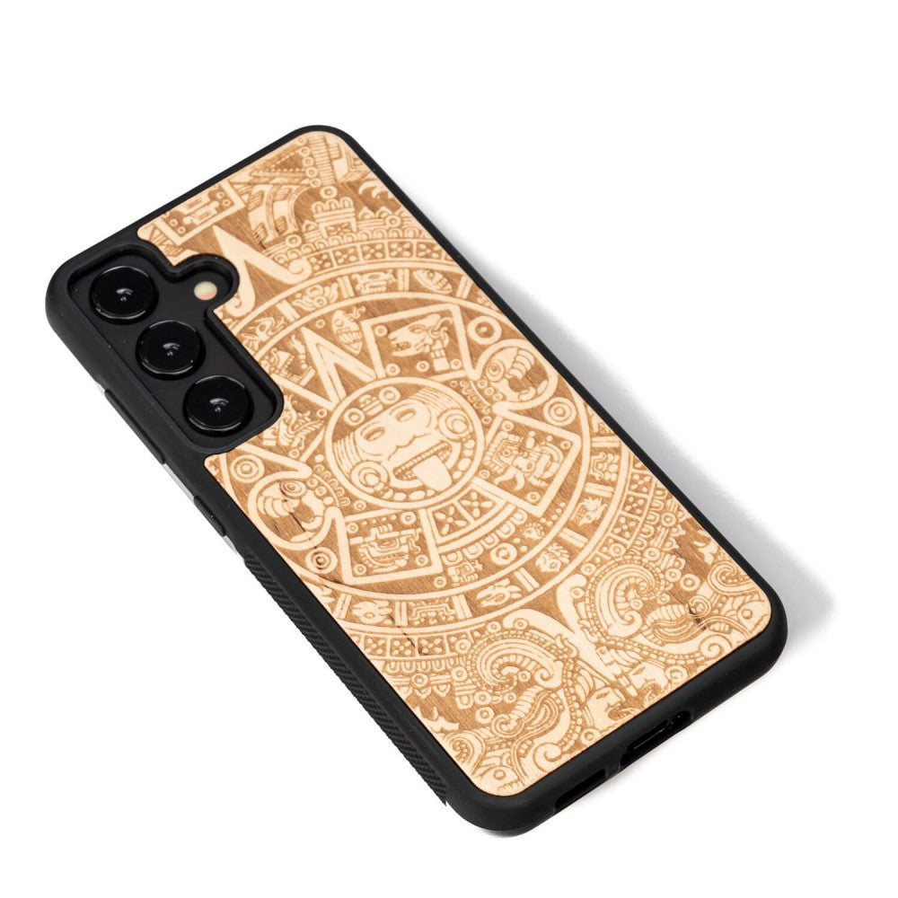 Holzhülle für Galaxy S25 FE, Bewood Aniegre Aztekischer Kalender