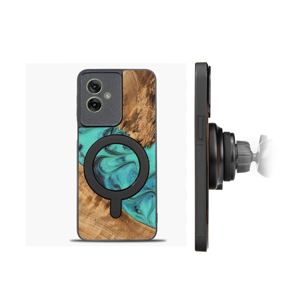 Holzhülle für Motorola Moto G55 5G, Bewood Unique Turquoise für MagSafe