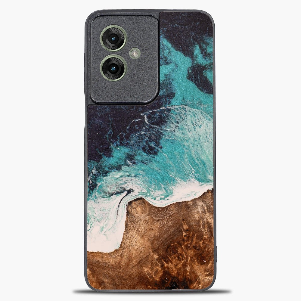 Holzhülle für Motorola Moto G55 5G, Bewood Unique Dream Island, Blau-Braun