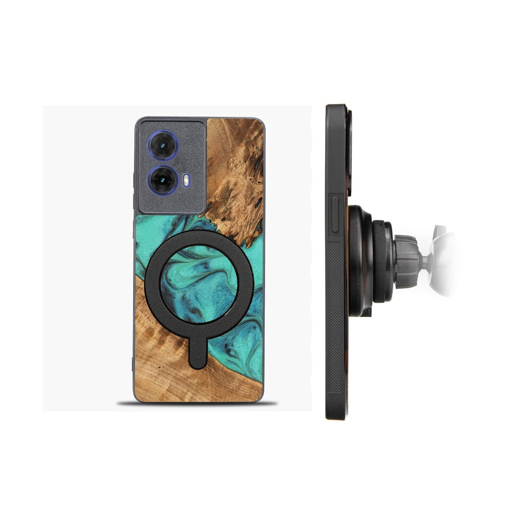 Holzhülle für Motorola Moto G85 5G, Bewood Unique Turquoise für MagSafe