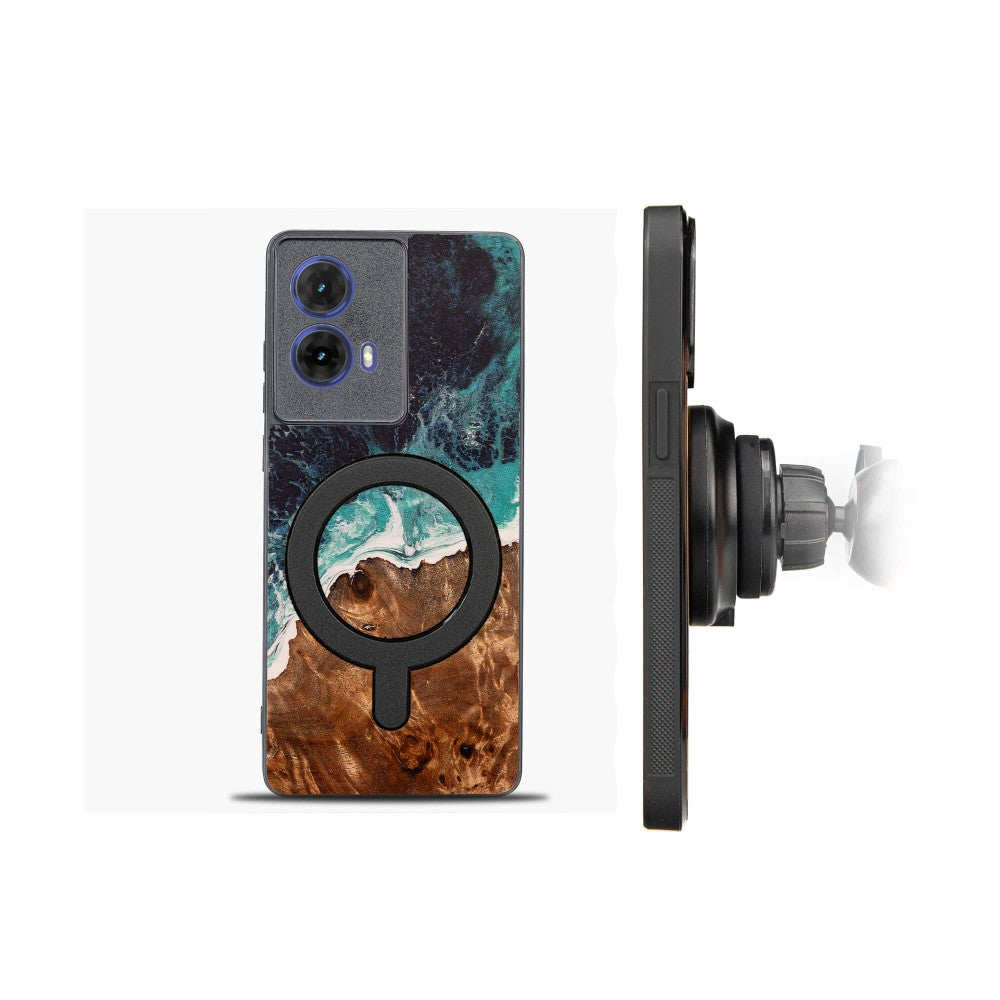 Holzhülle für Motorola Moto G85 5G, Bewood Unique Dream Island für MagSafe, Blau-Braun