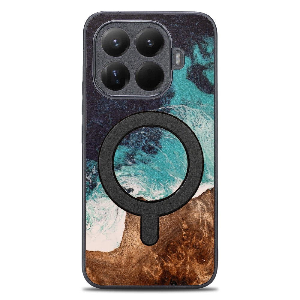 Holzhülle für Xiaomi 15T Pro, Bewood Unique Dream Island für MagSafe, Blau-Braun