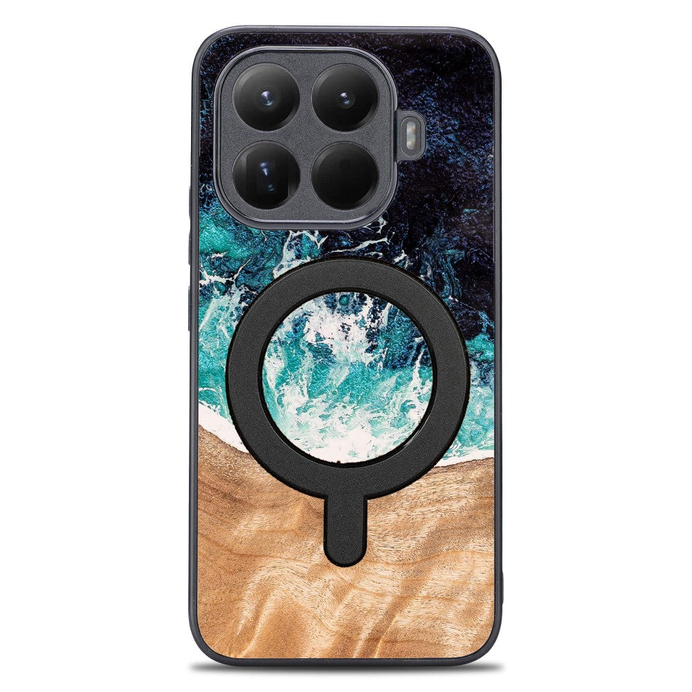 Holzhülle für Xiaomi 15T Pro, Bewood Unique Dream Island für MagSafe, Blau-Braun