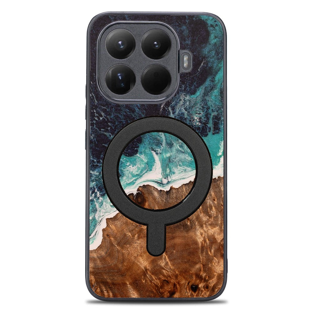 Holzhülle für Xiaomi 15T Pro, Bewood Unique Dream Island für MagSafe, Blau-Braun