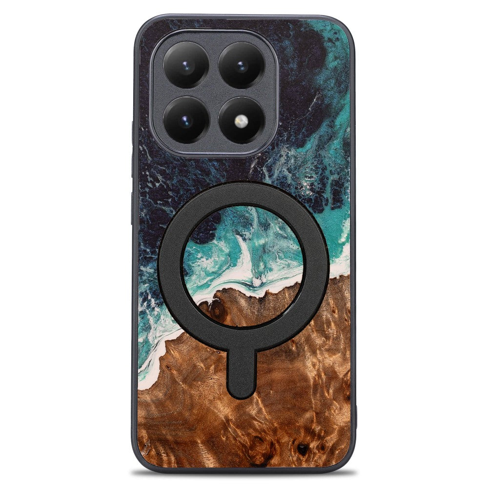 Holzhülle für Xiaomi 15T, Bewood Unique Dream Island für MagSafe, Blau-Braun