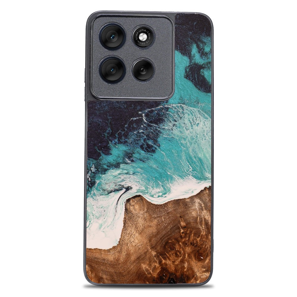 Holzhülle für Motorola Moto G86 5G, Bewood Unique Dream Island, Blau-Braun