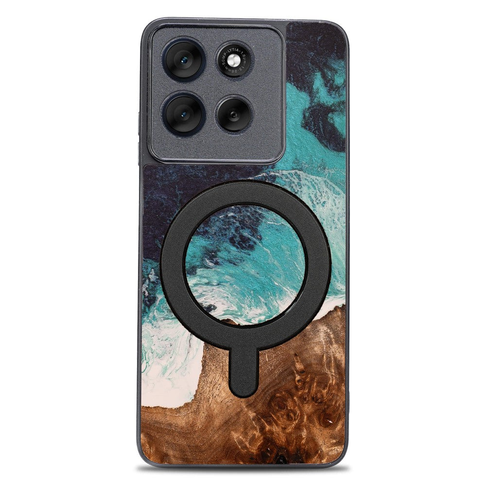 Holzhülle für Motorola Moto G56 5G, Bewood Unique Dream Island für MagSafe, Blau-Braun