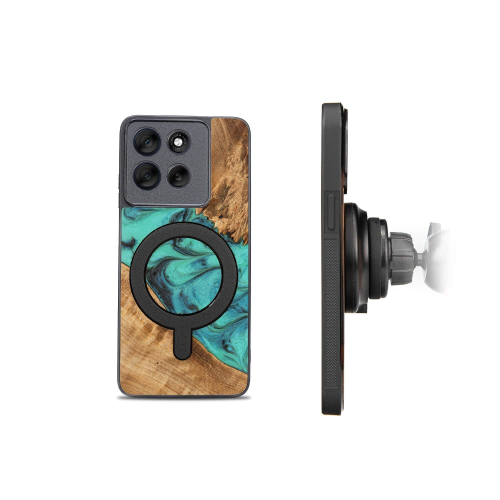 Holzhülle für Motorola Moto G86 5G, Bewood Unique Turquoise für MagSafe