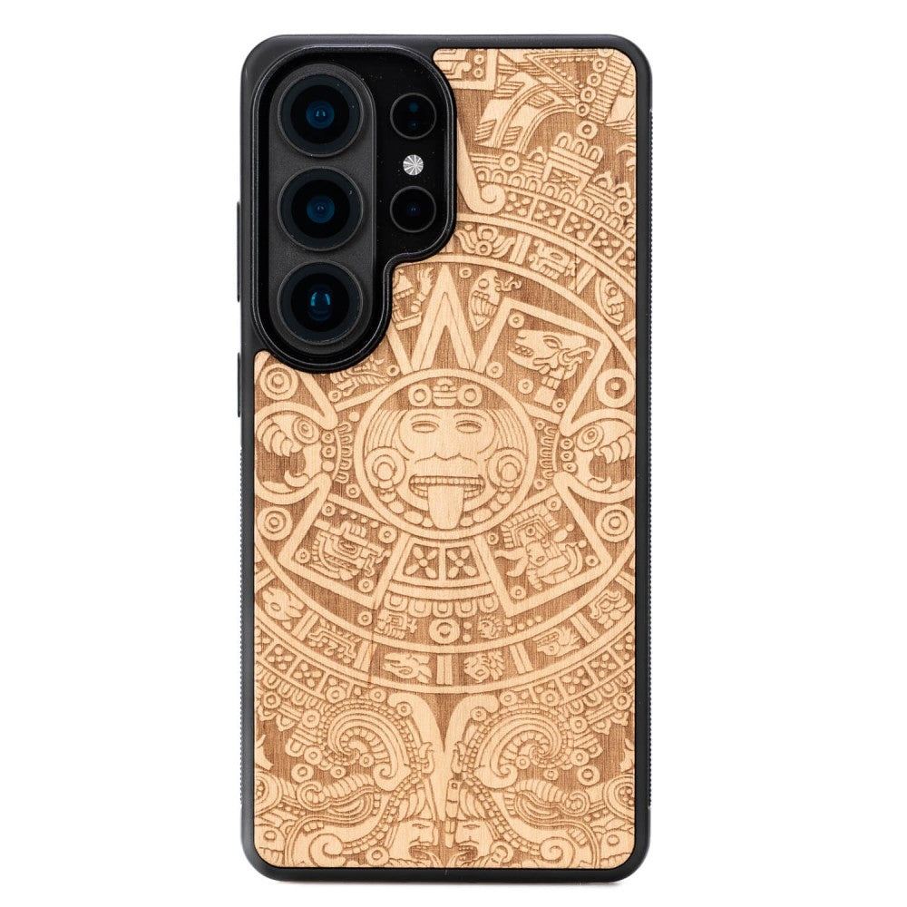 Holzhülle für Galaxy S26 Ultra, Bewood Aniegre Aztekischer Kalender