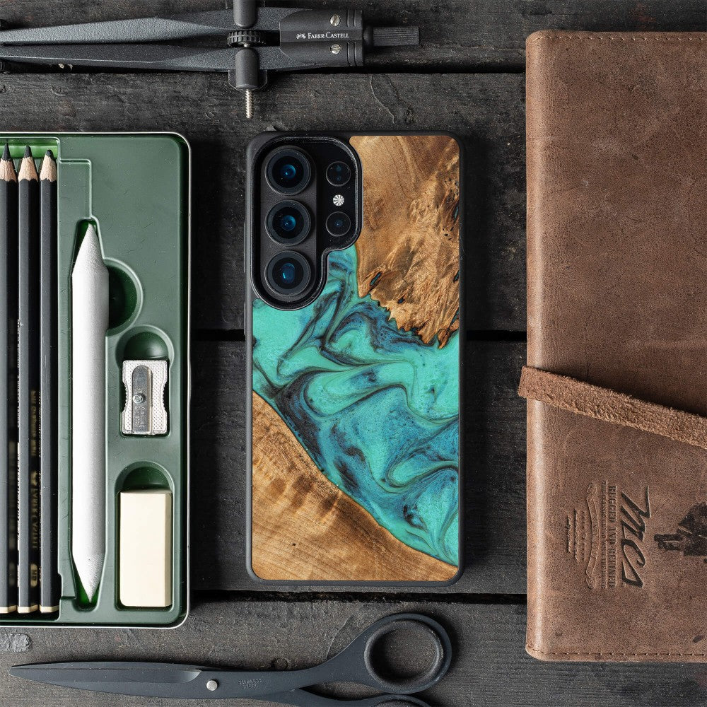 Holzhülle für Galaxy S26 Ultra, Bewood Unique Turquoise
