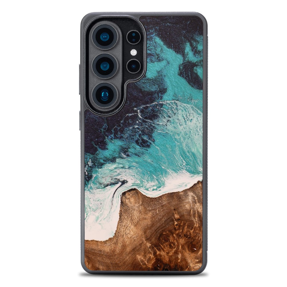 Holzhülle für Galaxy S26 Ultra, Bewood Unique Dream Island, Blau-Braun