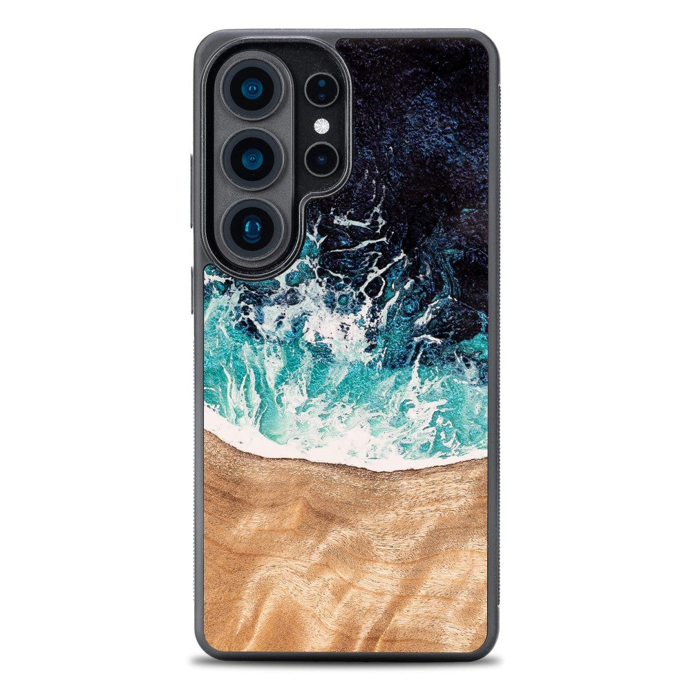 Holzhülle für Galaxy S26 Ultra, Bewood Unique Dream Island, Blau-Braun
