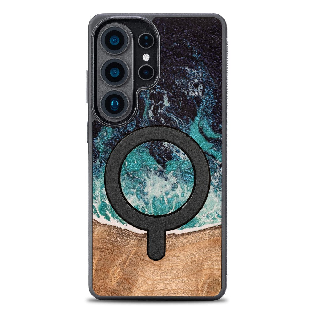 Holzhülle für Galaxy S26 Ultra, Bewood Unique Dream Island für MagSafe, Blau-Braun