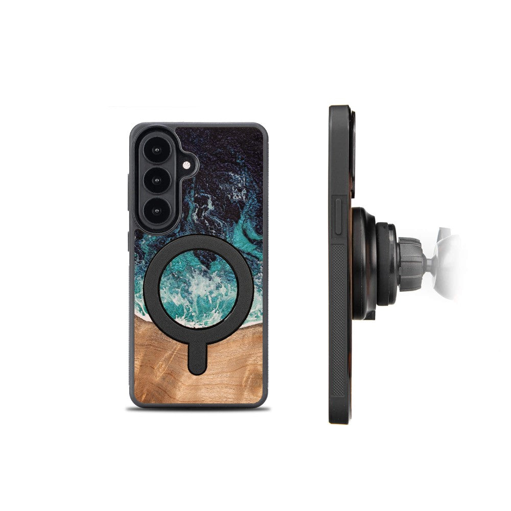 Holzhülle für Galaxy S26, Bewood Unique Dream Island für MagSafe, Blau-Braun
