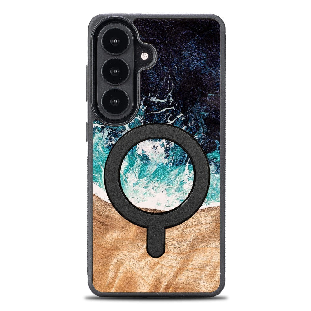 Holzhülle für Galaxy S26, Bewood Unique Dream Island für MagSafe, Blau-Braun