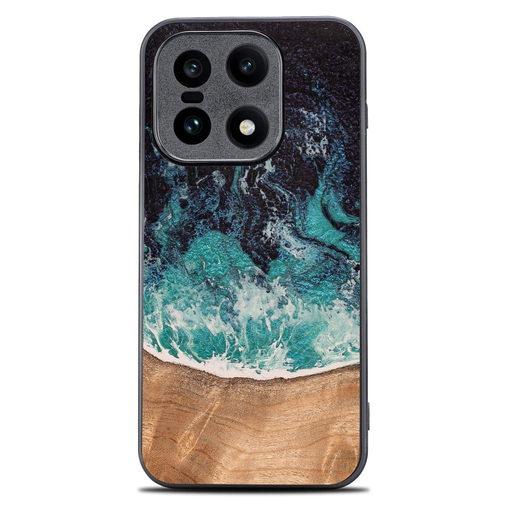 Holzhülle für OnePlus 15, Bewood Unique Dream Island, Blau-Braun
