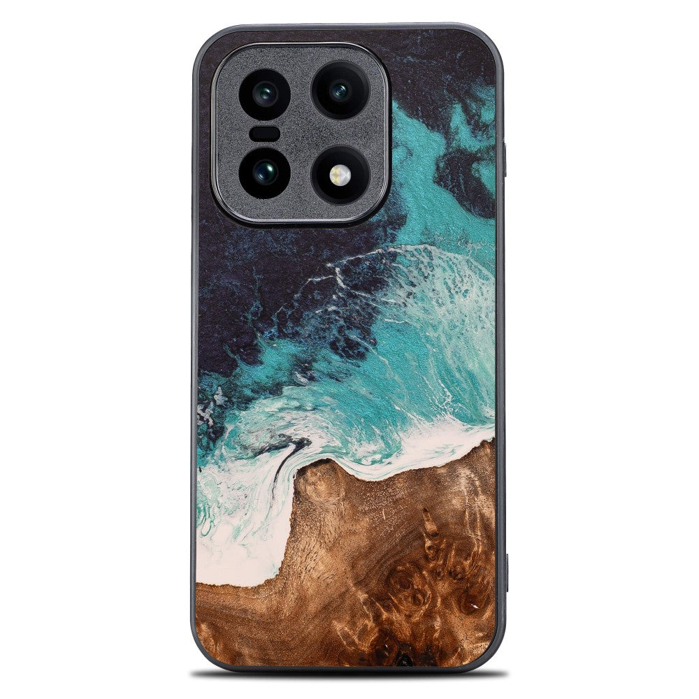 Holzhülle für OnePlus 15, Bewood Unique Dream Island, Blau-Braun