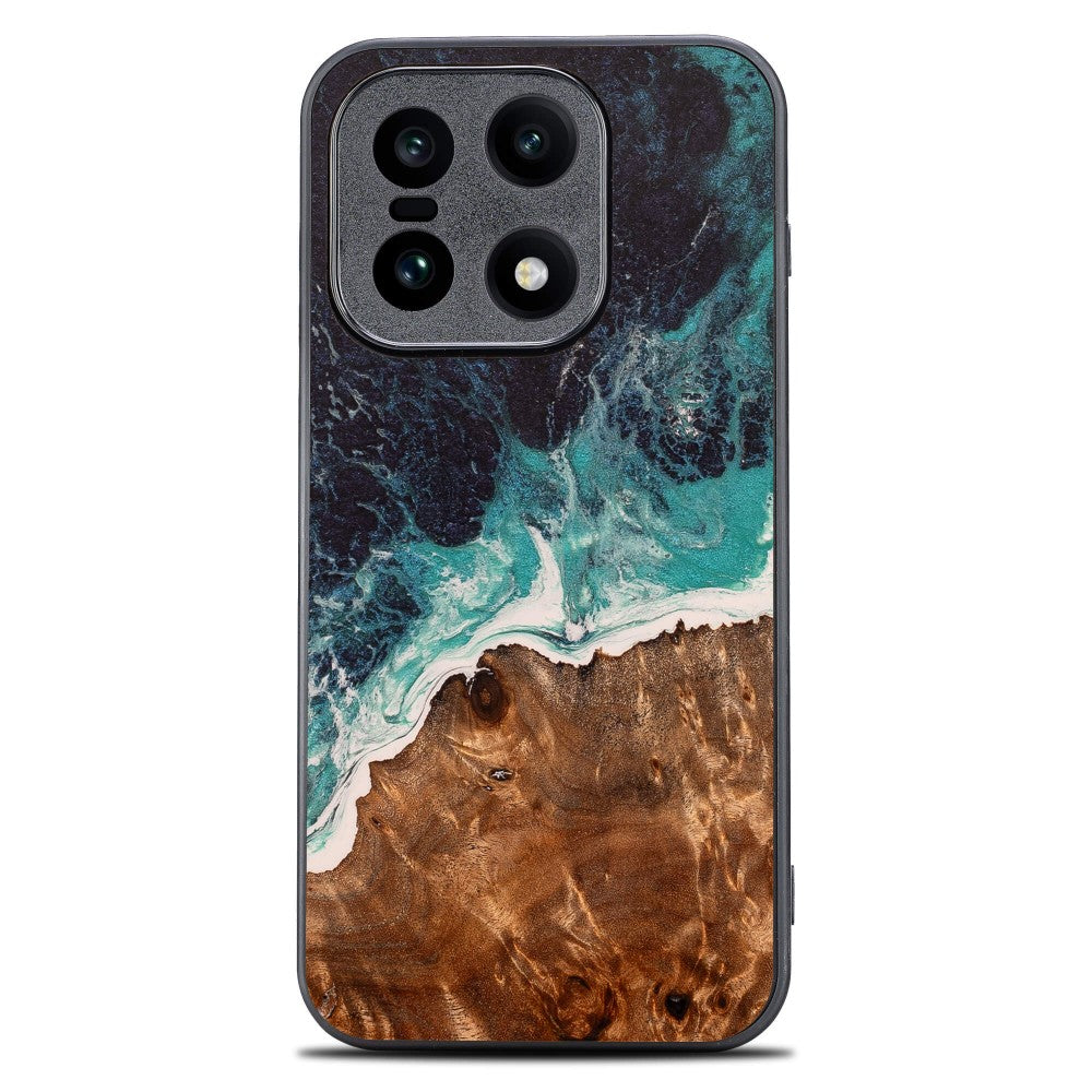 Holzhülle für OnePlus 15, Bewood Unique Dream Island, Blau-Braun