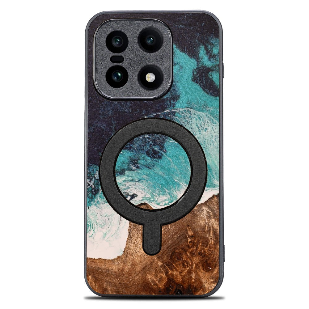 Holzhülle für OnePlus 15, Bewood Unique Dream Island für MagSafe, Blau-Braun