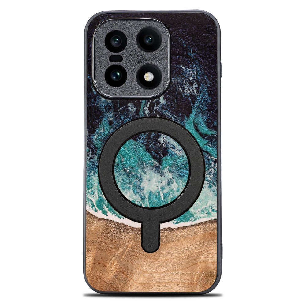 Holzhülle für OnePlus 15, Bewood Unique Dream Island für MagSafe, Blau-Braun