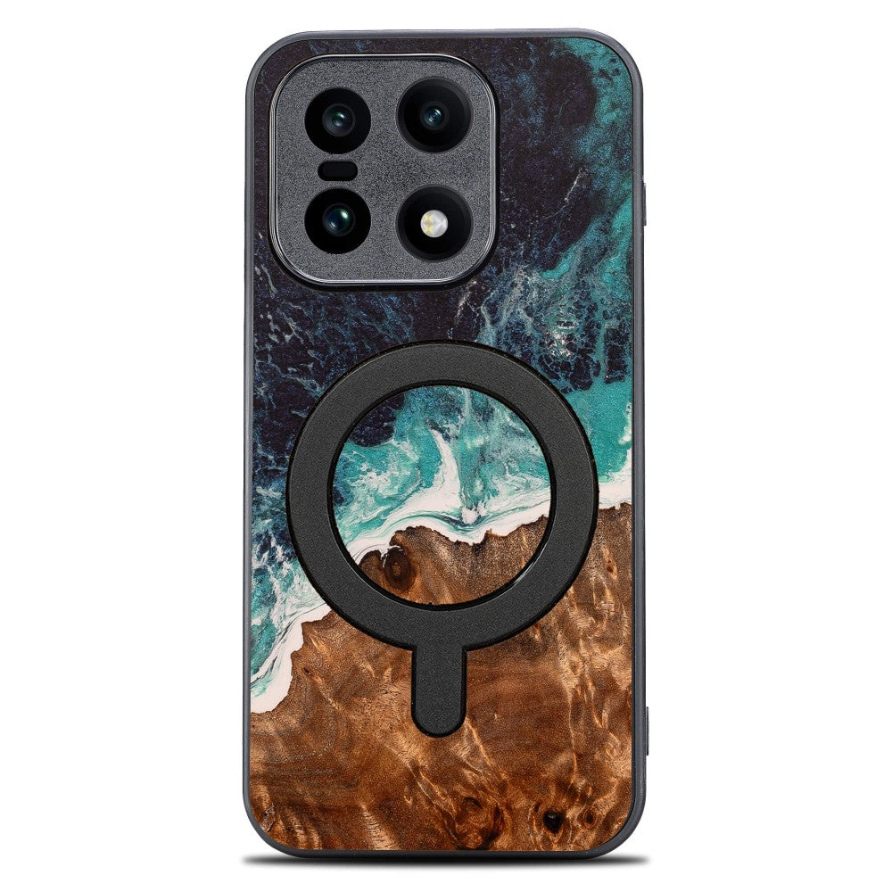Holzhülle für OnePlus 15, Bewood Unique Dream Island für MagSafe, Blau-Braun