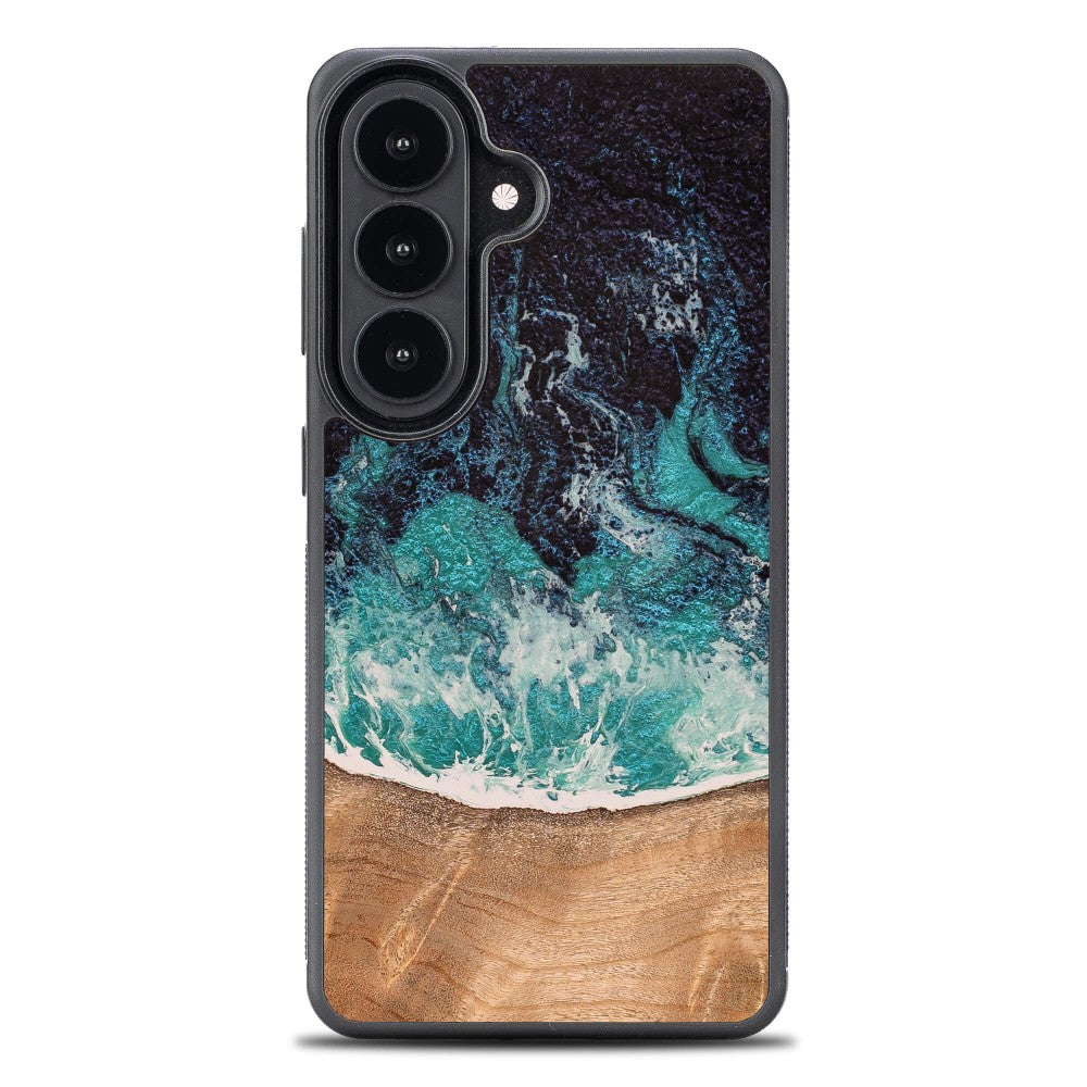 Holzhülle für Galaxy A57 5G, Bewood Unique Dream Island, Blau-Braun
